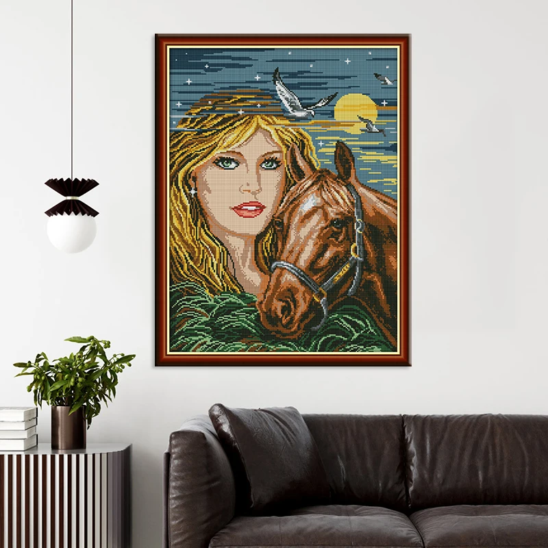 Наборы для вышивки крестом Красавица и лошадь картина с изображением радости
