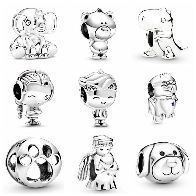 

MC Simple 925 Sterling Silver Bead Fit Original Pandora Bracelet Minimalist elephant Bear Dinosaur Boy Girl Owl Angel Charm Gift
