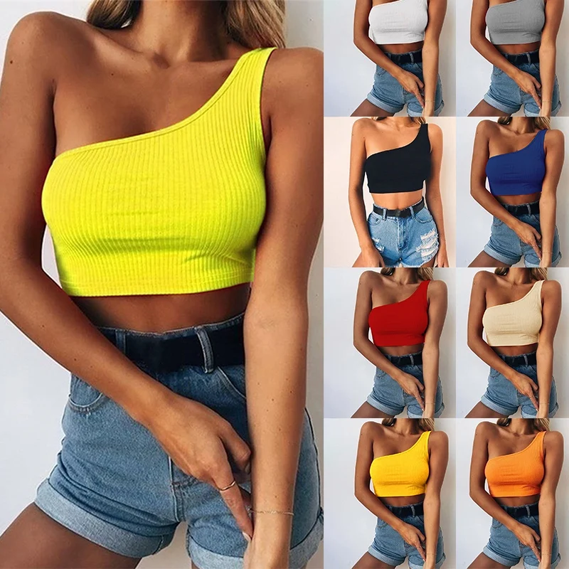 

Женские укороченные топы без рукавов на одно плечо, летние сексуальные майки на бретелях