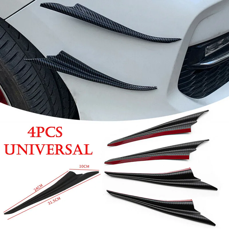 

4pcs Universal Car Front Bumper Side Canards Fins Spoiler Wing Lip SplitterSpoiler Winglet Blade Decoration Spats