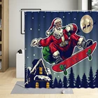 Забавная шторка для скейтборда с Санта-Клаусом, Рождественский лось, Сосновая елка, зимний узор для ванной, ткань из полиэстера