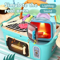 kids kitchen toys preten play cooking playset picnic basket toy with musics lights color changing food toys for children gifts