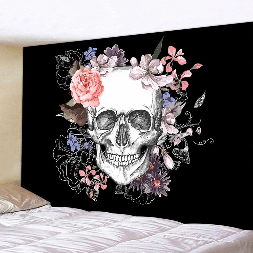 Гобелен в стиле хиппи Void с изображением сахарного черепа мандала настенный