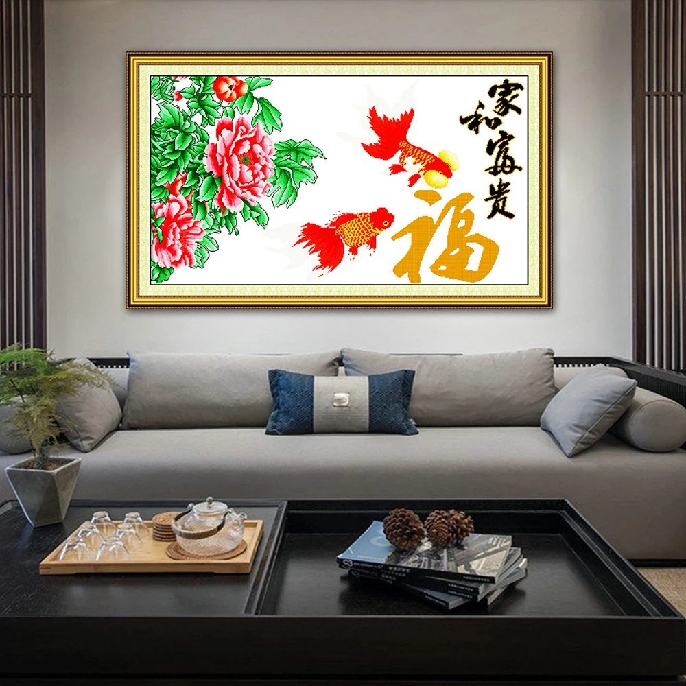 Joy Sunday Peaceful Family With Wealthy Home Decor Z145(2) Blessings Chinese Needlework Embroidery DIY Cross Stitch kits | Дом и сад