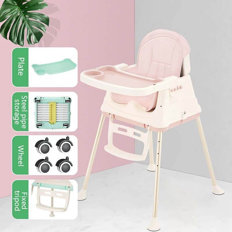 Pink Высокий детский стул для кормления детское кресло-бустер для детей 3 в 1 регулируемые складные стулья детские стульчики для кормления детские сидения для еды - Цвет: Pink