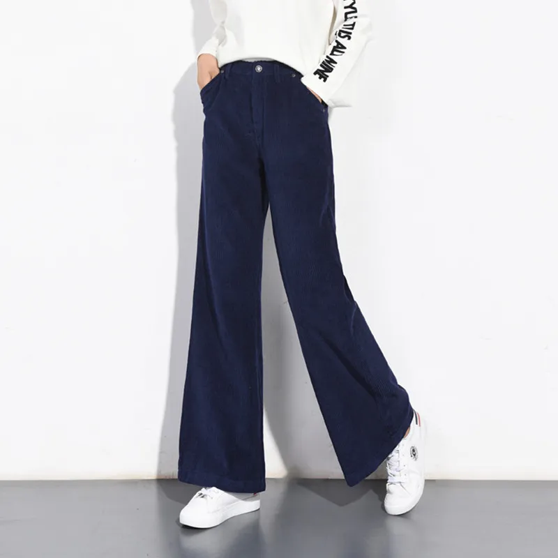 

Retro Corduroy Wide Leg Pants Women High Waist Plus Size Trouser Female Loose Casual Vintage Solid Color Thick Corduroy Pants