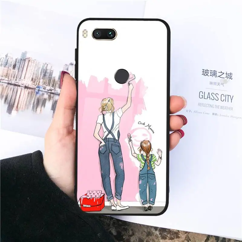 

girl Queen Mom and baby Phone Case Tempered glass For xiaomi 6 8 lite se MIX2 2S Redmi 4X 5 6 6a note 4 5 6 7