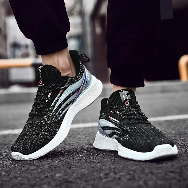 

Korean Version Summer New Running Men's Shoes Popcorn Bottom Casual Flying Woven Tide Wild Men Shoes Flywire Lace-Up Sneakers