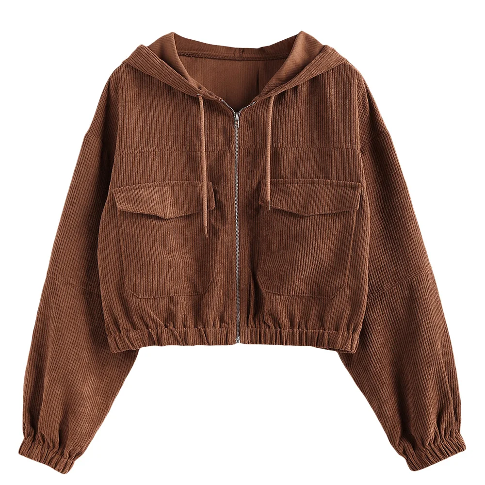 \ &quotZAFUL Женская Вельветовая короткая пальто заниженной линией плеч толстовка с