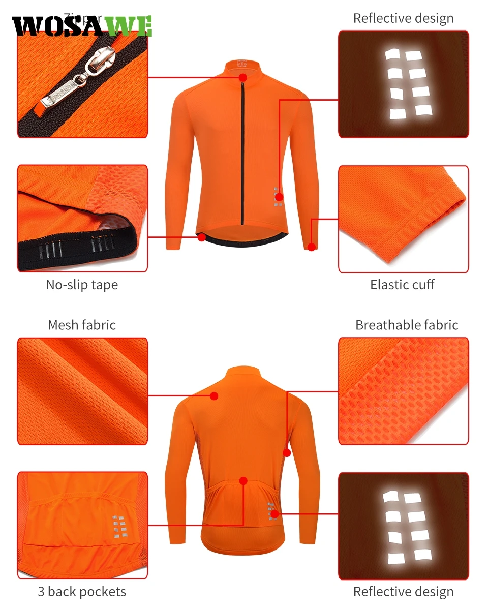 WOSAWE Осенняя велосипедная Джерси с длинными рукавами и карманами дышащая