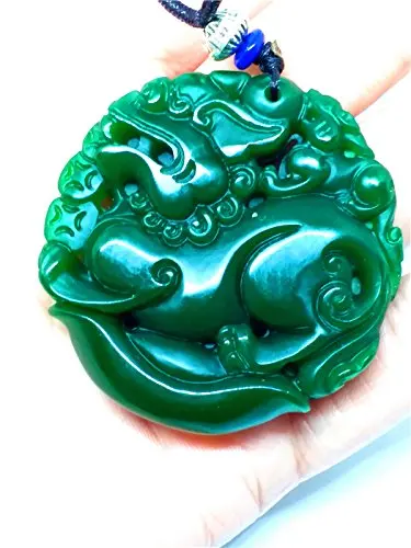 

LETSFUN Fine Jewelry Natural Green Double-sided Sculptur Jasper Jade Pendant Dragon Necklace Free Shipping