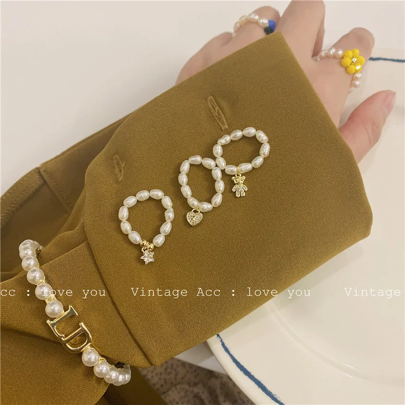 Кольцо AOMU круглое с имитацией под жемчуг женское элегантное вечернее вечерние