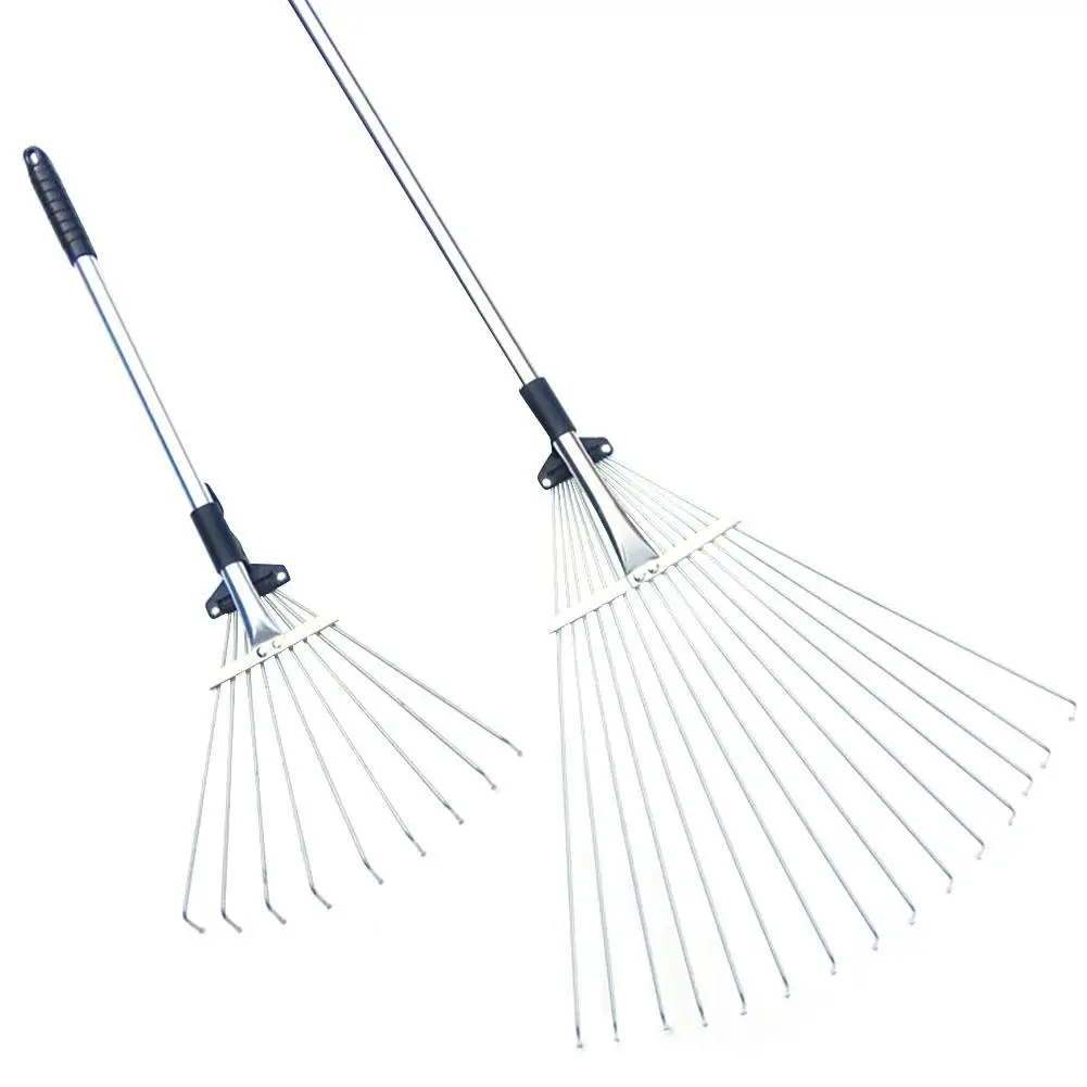 Stainless Steel Telescopic Rake Adjustable Folding Leaves Rake for Quick Clean Up of Lawn and Garden