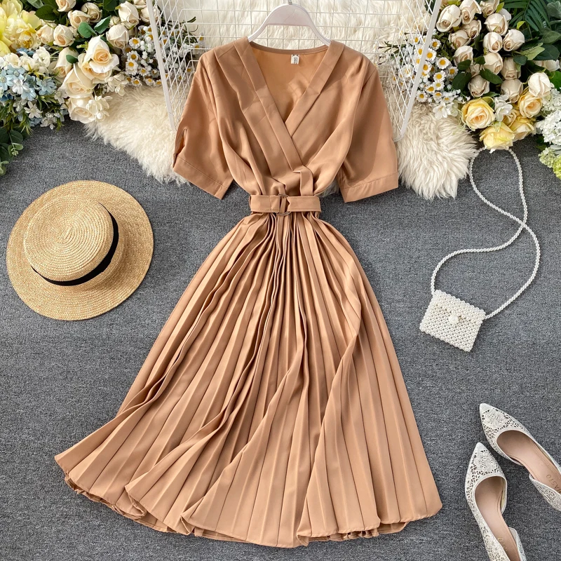 2020 Весна Лето Женское винтажное одноцветное Платье женское повседневное