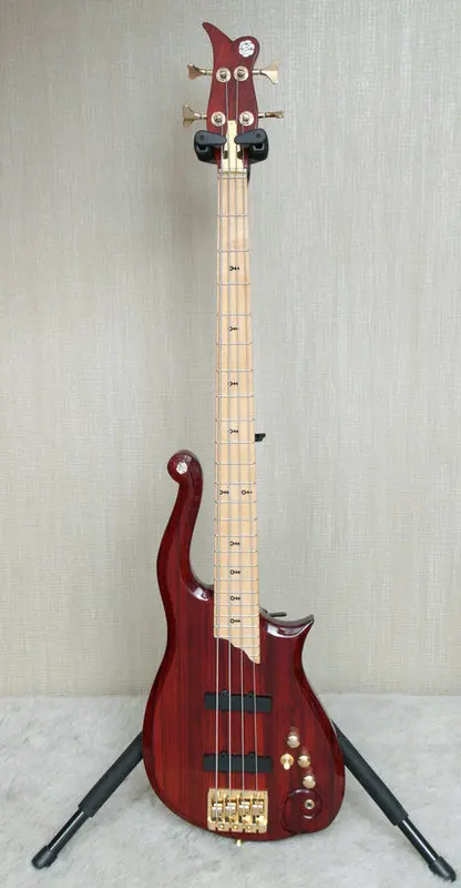 

Diamond Series Prince Cloud 4 strings Wine Red Dark Eletric Bass Guitar Neck Through Body, Maple Fingeboard, Gold Hardware