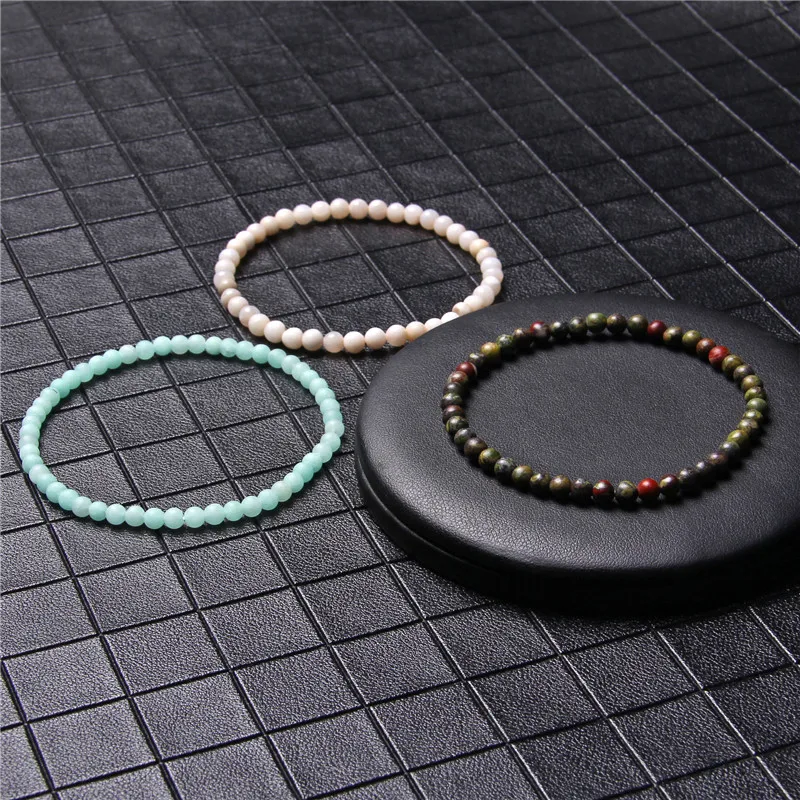 

Handmade Agat 4mm Beads Bangles Men Gemstones Natural Stone Bracelets for Women Femme Bangle Elastic Jaspers Bracelet Reiki Gift
