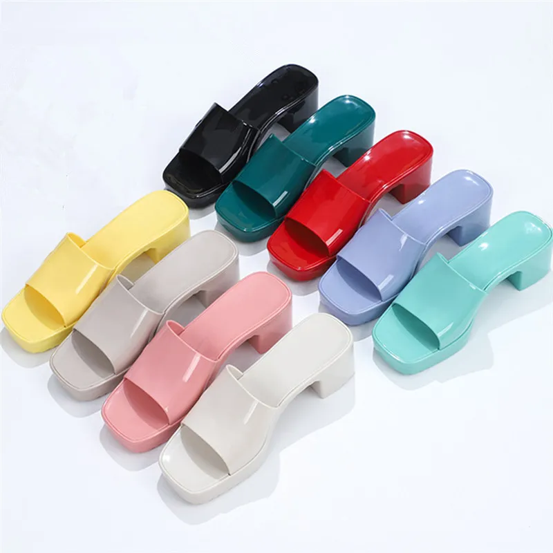 Женские туфли желе на платформе Termainoov открытый носок квадратный толстый каблук