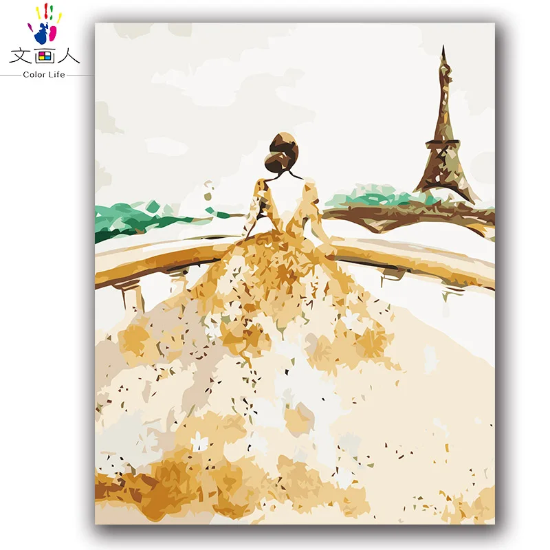 Красивая девушка Парижская башня Картина маслом по номерам с красками и кистью