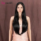 Парик TOPMODEL 13X4 Синтетический на сетке спереди, натуральные черные длинные прямые светлые волосы с эффектом омбре 28 дюймов, для чернокожих женщин, Термостойкое волокно