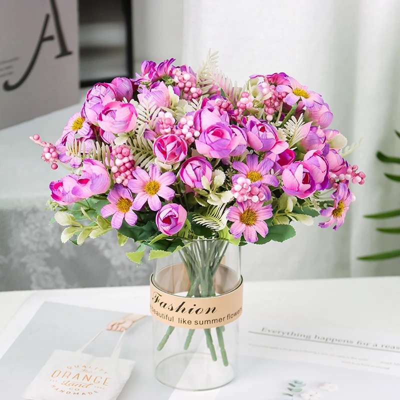 

Artificial Flowers Vintage Silk Rose Bouquet Vintage Bride Holding Fake Flowers Home Wedding Decoration Plants Accessories