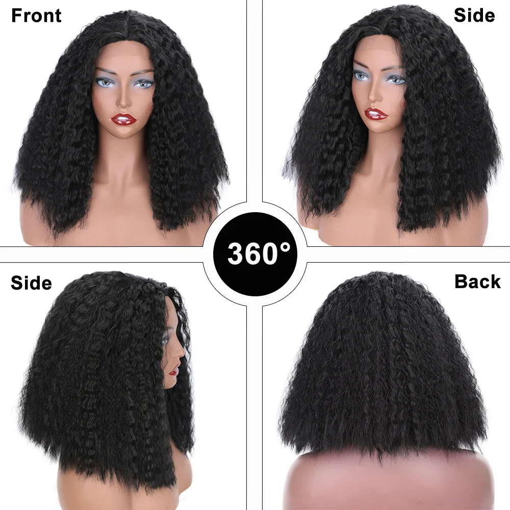 Парик для чернокожих женщин с волнистыми синтетическими кружевами спереди афро