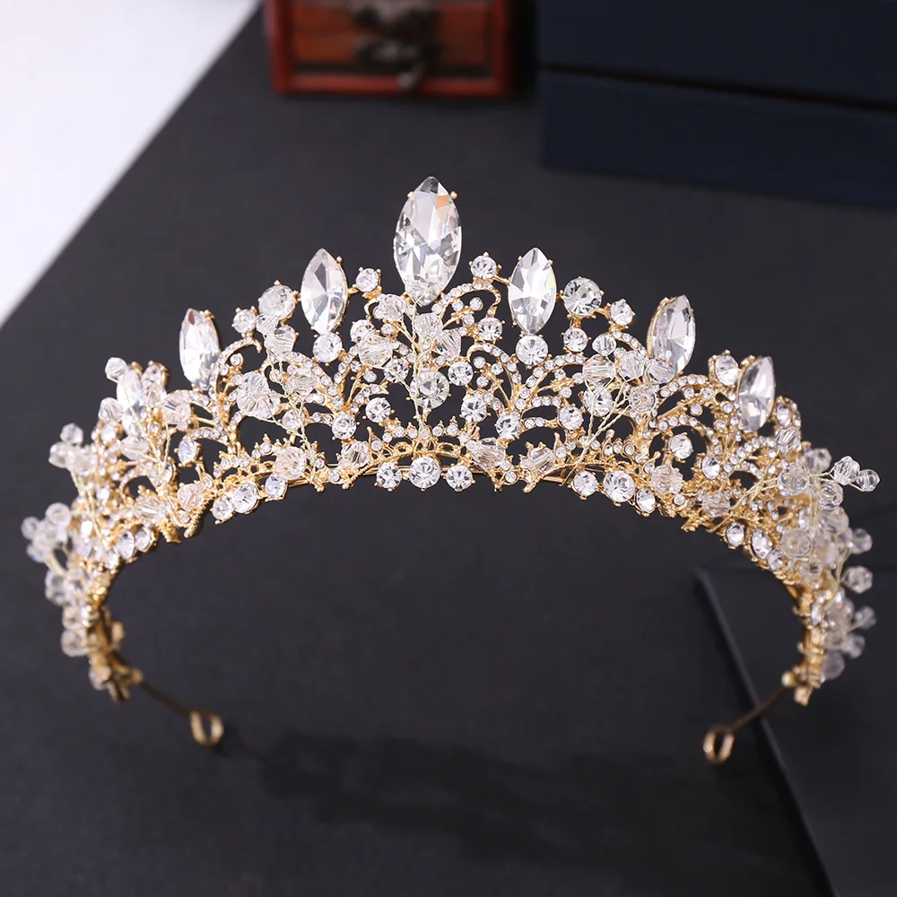 KMVEXO Handmade Crystal Bead Bridal Tiara Crown Rhinestone Pageant Prom Diadem Bride Headband Wedding Hair Accessories