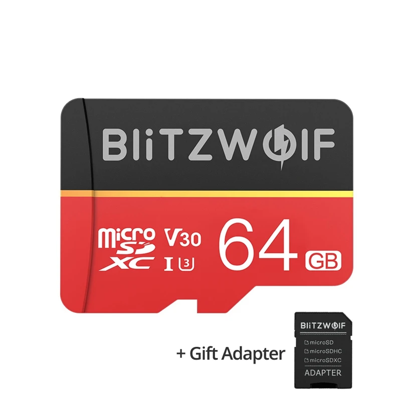 64 ГБ BlitzWolf BW-TF1 класс 10 UHS-1 16 ГБ 32 ГБ UHS-3 V30 64 Гб 128 Гб Micro SD карта памяти с адаптером - Емкость: 64 ГБ