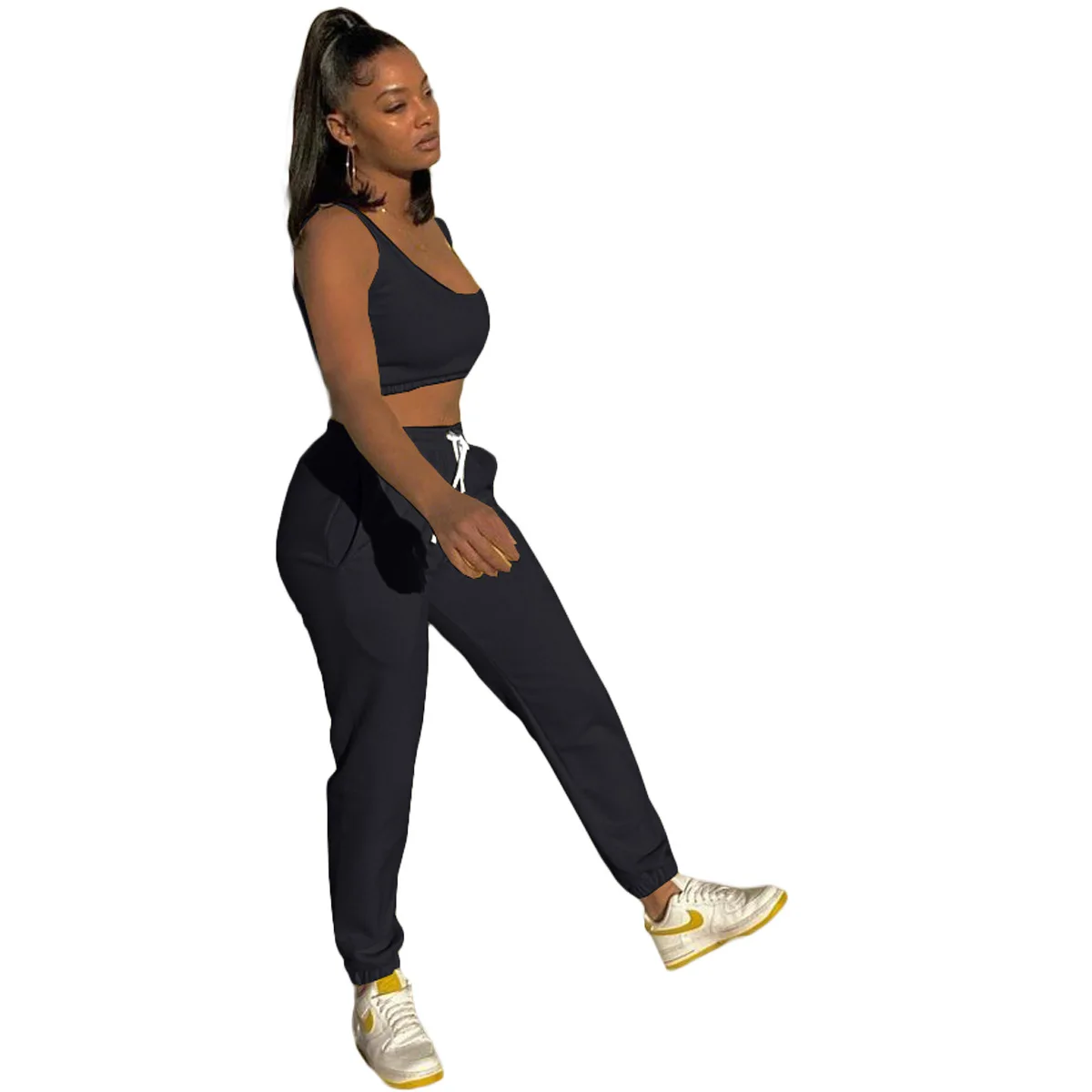 

UETEEY Casaul Women Tracksuit Biker Suit Crop Tank Top + Long Pants Drawstring Sportsuit Summer Clothes For Women Outfit