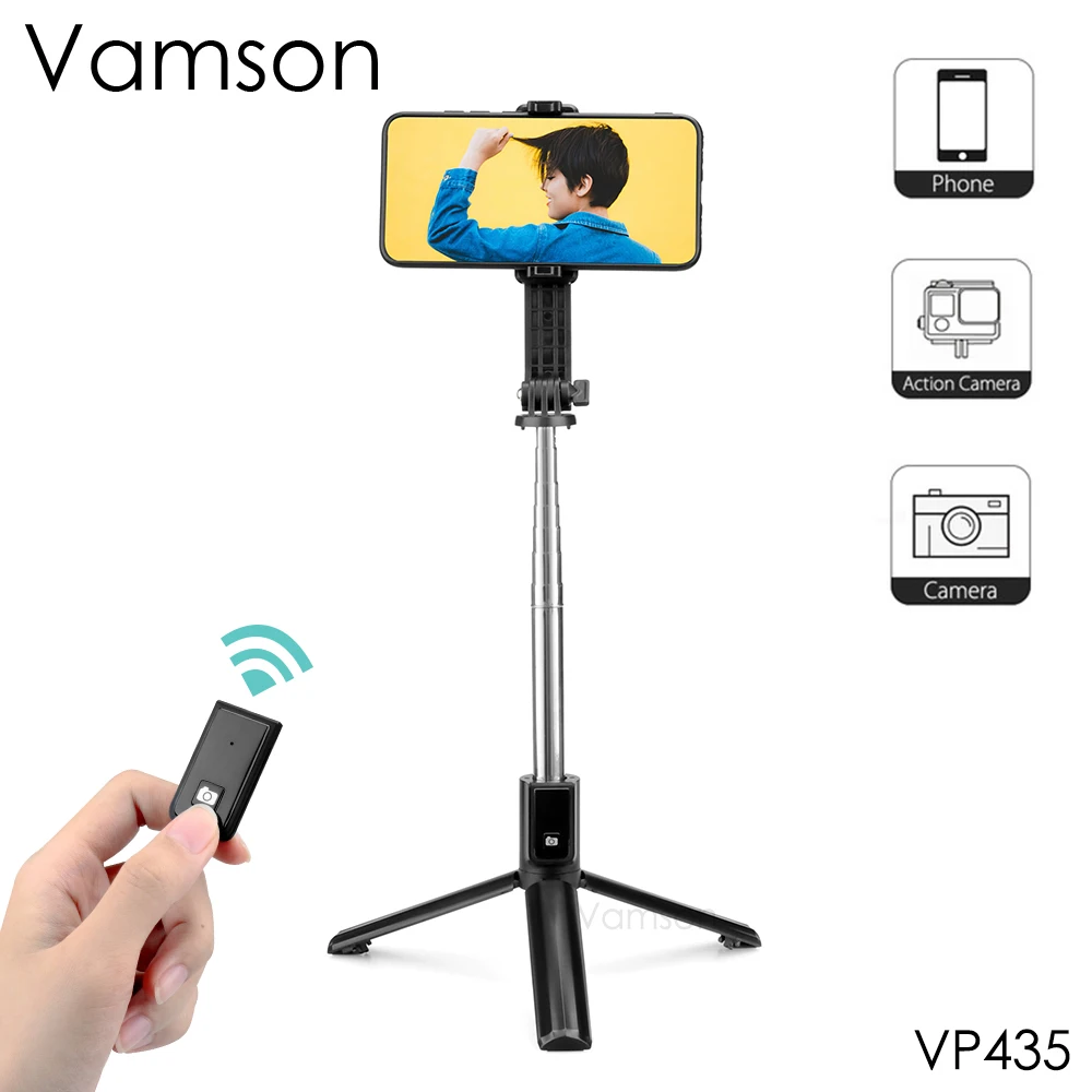 

Vamson for GoPro Accessories Wireless Bluetooth Selfie Stick Handheld Gimbal Tripod Monopod for IPhone XR 8 X 7 for XiaoYi VP435