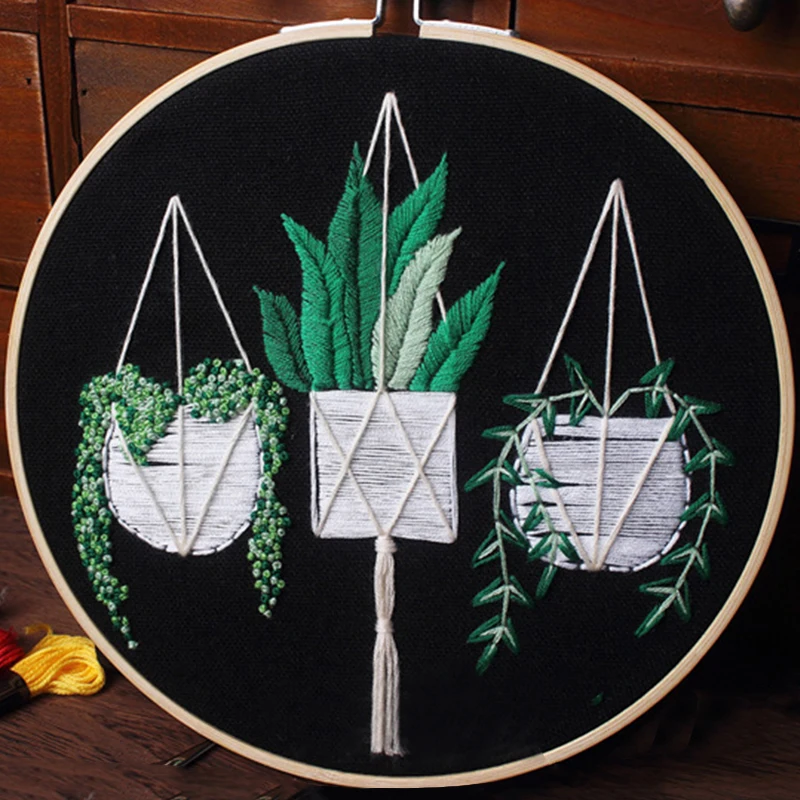 

LMDZ Embroidery Kit with Cross Stitch Needle Bamboo Hoop Vintage Scissors Embroidery Thread Linen Canvas Instruction for Starter