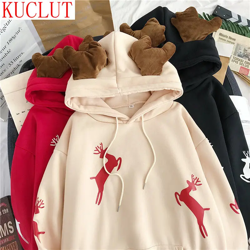 Рождественский подарок толстовка с принтом снежного оленя в стиле Харадзюку