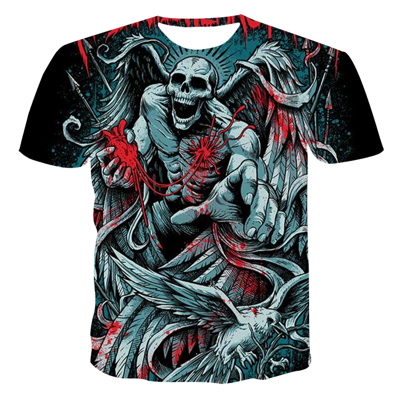 

New Product Hot Sale Men's Summer T-shirt Skull Print Short Sleeve 3d Tee Casual Breathable Season Hip Hop Top Customization