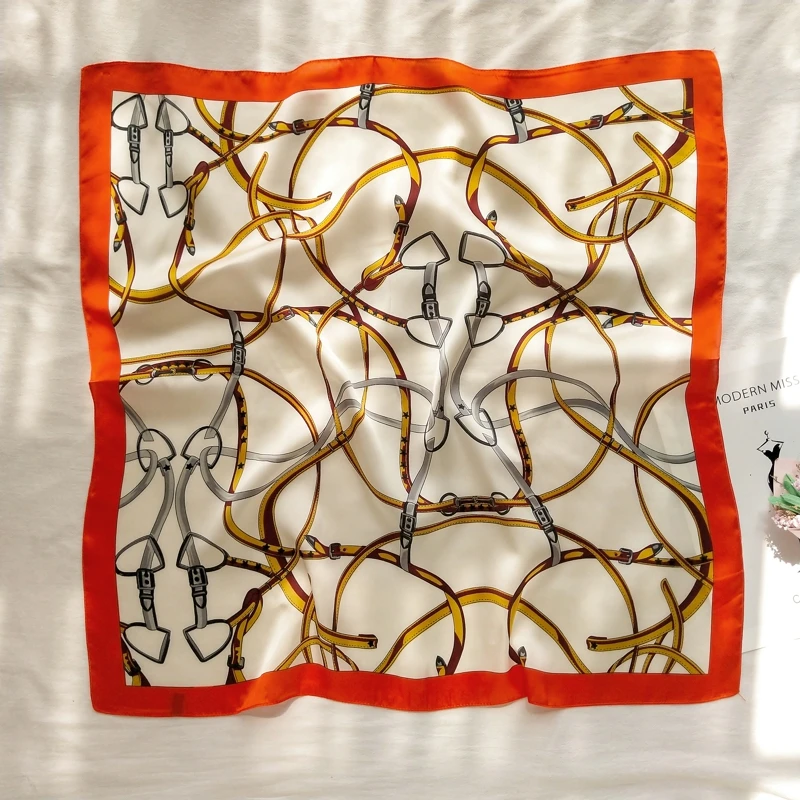 

70 * 70ins Spring Summer Scarf Small Square Scarf Female Korean Artistic Decorative Leather Buckle Rope Neckerchief Scarf women