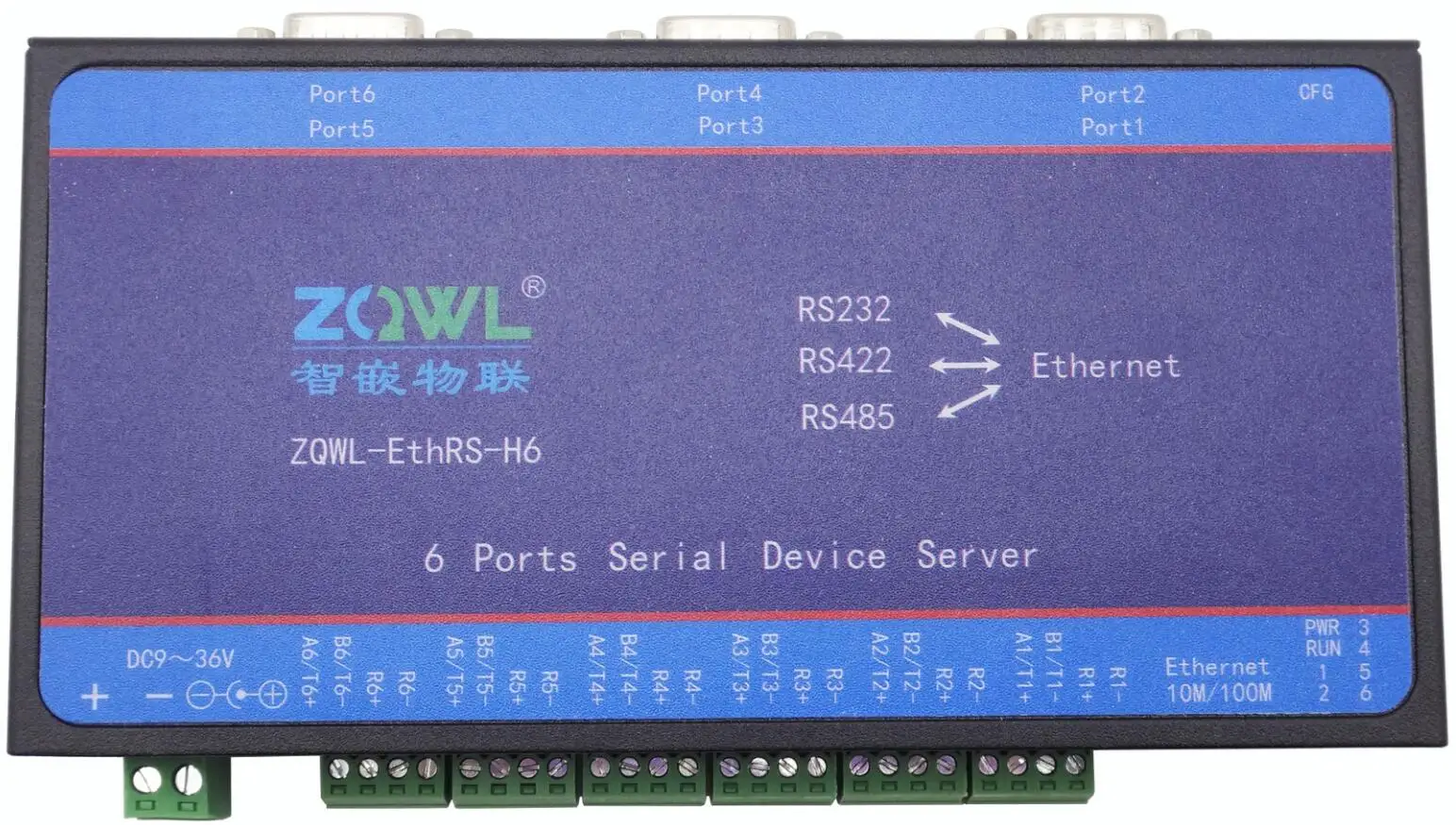 6 последовательных портов сервера/RS232/RS485/RS422 к сети/Modbus TCP/RTU модуль датчика |