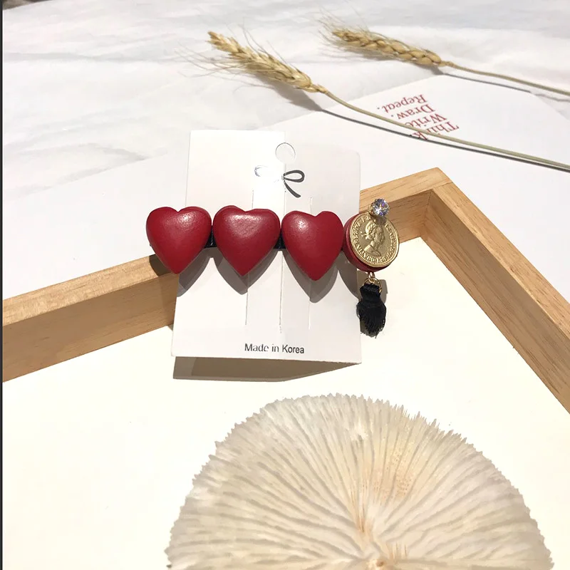 

2021 New Korean Style Wood Heart Lovely Hair Clips For Girls Women Color Hairpins Headwear Barrettes Female Hair Accessories