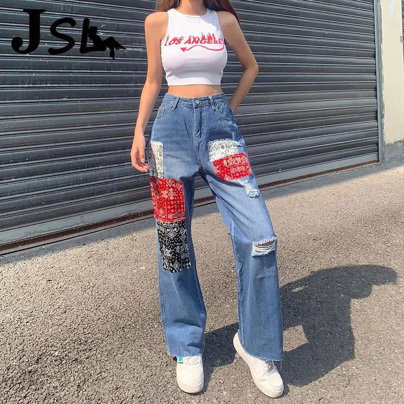 

Женские джинсы гранж 90-х с вырезами, прямые брюки-карго с завышенной талией, винтажные повседневные брюки из денима с широкими штанинами для...