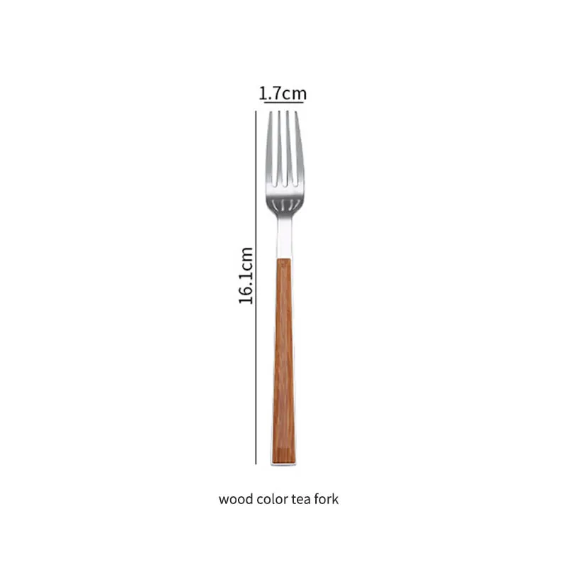 wood color tea fork 1 шт. Имитация деревянной ручки из нержавеющей стали вилка ложка прочная вилка из нержавеющей стали столовые приборы кухонные принадлежности - Цвет: wood color tea fork