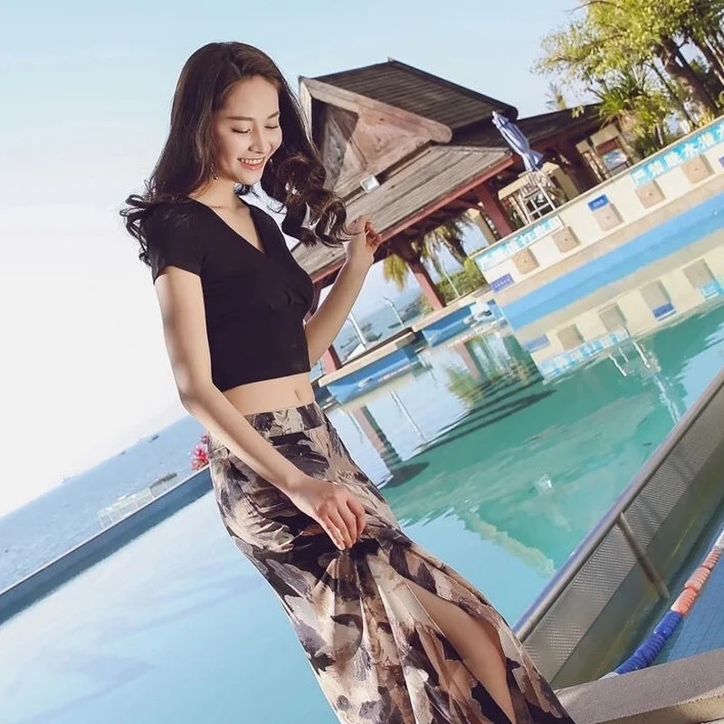 

High Waist Loose Bohemian Style Side Slit A Line Skirts Long Chiffon Skirt print Pattern skirt long tulle skirt Summer 2021