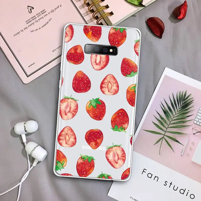 

Cartoon fruit strawberry cherry Phone Case Transparent For Samsung Galaxy A 71 21s S note 8 9 10 plus 20 ultra