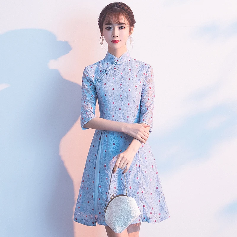 

Large size 2019 Autumn and winter new improved version of cheongsam dress Chinese style young new style collar dress