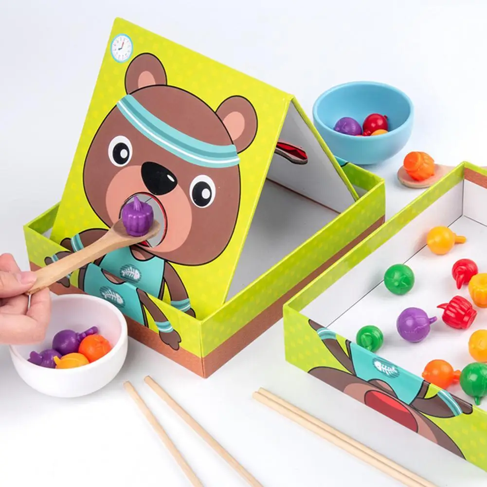 

Kids Puzzle Simulation Feeding Game Toys Creative Chopsticks Learning Bear Design Interactive Toy Educational Colorful Game