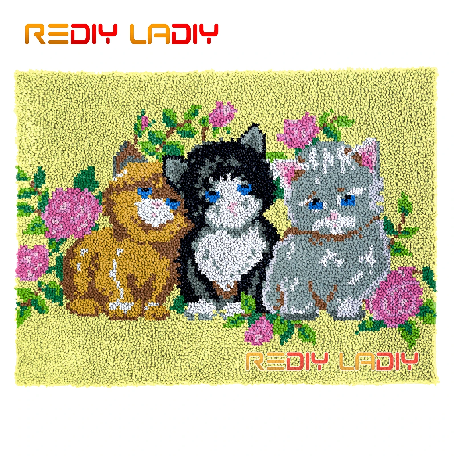

Latch Hook Rug Three Kittens DIY Carpet Rug Kits Chunky Yarn Cushion Crocheting Wall Tapestry Knitted Floor Mat Arts & Crafts