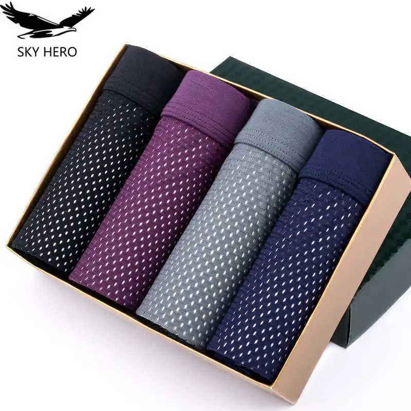 4 шт./лот мужское нижнее белье мужские трусы боксеры из ледяного шелка сетчатые