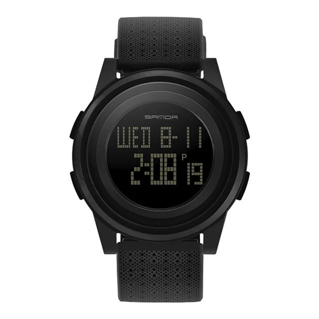 Black Black SANDA, модные женские спортивные часы, водонепроницаемые, 3ATM, для девушек, ультра тонкий светодиодный, цифровые часы, для плавания, дайвинга, наручные часы, Montre Femme - Цвет: Black Black