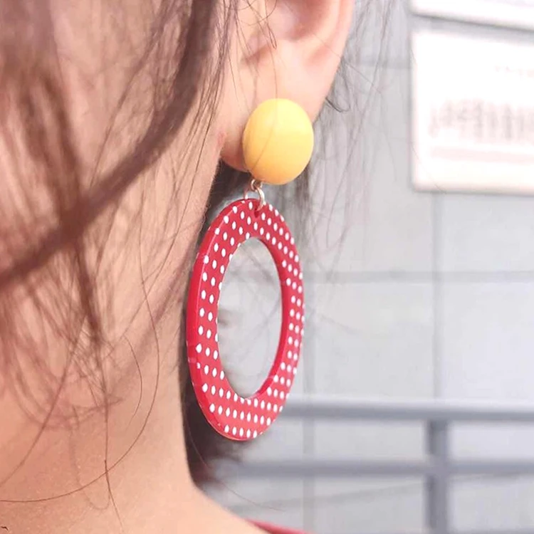 2019 корейские модные серьги в горошек геометрические красные круглые Висячие для
