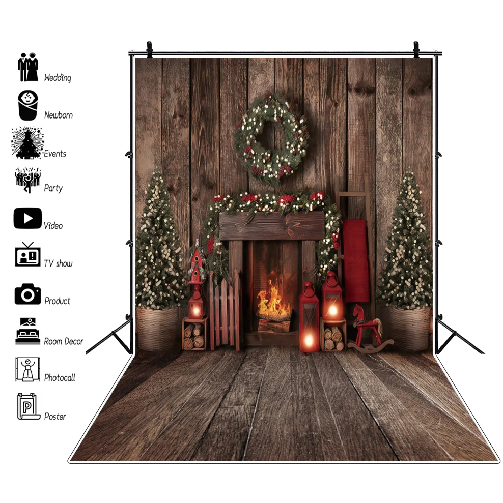 Рождественская гирлянда камин деревянная доска фотография Фон дети портрет