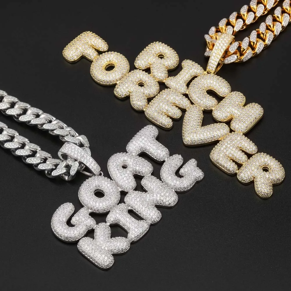 Пользовательское имя Iced Out Bubble цепочка с буквами ожерелья с подвесками для мужчин амулеты Циркон хип-хоп ювелирные изделия с золотой серебряной теннисной цепью