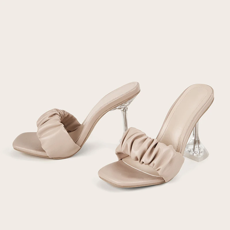 

New fashion pleated summer sandals women open toed high heels women transparent crystal heel sandals slippers big size 41