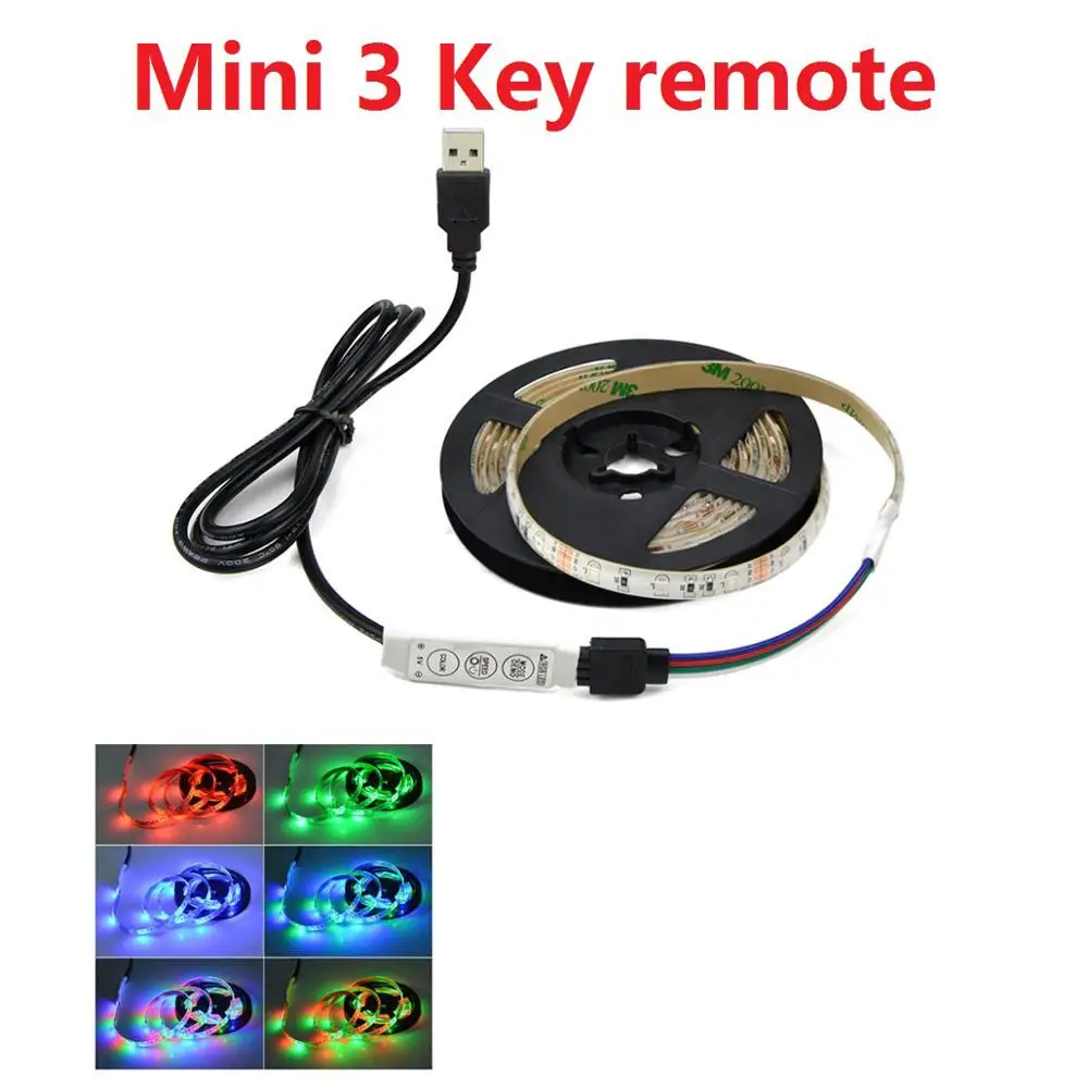 mini 3key controller 5 В USB Мощный светодиодный светильник 2835 SMD RGB кухонная лампа 1 м 2 м 3 м 4 м 5 м лампа лента для ТВ фона шкаф декоративный светильник ing - Цвет: mini 3key controller