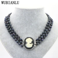 elegant 3 rows initial natural pearl necklace 7 8mm rice shaped charm fashion womens jewelry collar multiple color options t248